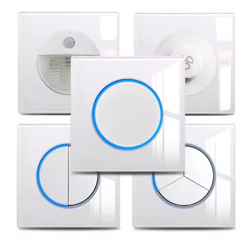 Wallpad 1 2 3 4 Gang Wall Switch White Glass Plate Pass-through 2 Way Blinds Impulse Momentary Light