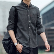 VFASION Spring and Autumn Trendy New Washed Striped Shirt Mens Simplicity Business Casual All-Match Shirt Coat Mens Clothes VICE026