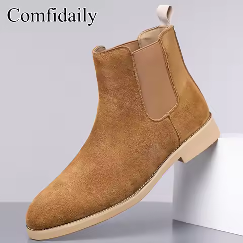 Men's Chelsea Boots British Style Versatile Fashion Leather Boots Retro Comfortable Male Boots-007