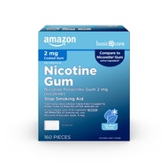 Amazon Basic Care Coated Nicotine Gum 2 mg, Ice Mint Flavor, Stop Smoking Aid, Relieves Nicotine Cra