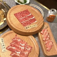 創意火鍋店餐具 日式壽喜燒和牛自助餐盤仿木紋盤子 密胺牛肉菜盤