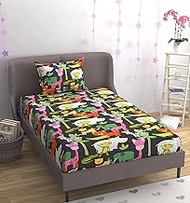 KAWI Single Bedsheet Elastic Fitted Glace Cotton with 1 Pillow Cover,200 TC (Size 72X48X up to 8 Inc