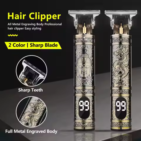 T9 Hairdresser Electric Push Cut Hair USB Electric Push Large Screen Dragon Carving Razor Bald Hair 