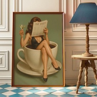 Trendy Coffee Station Art - Feminist Poster with Martini and Coffee Cup - Espresso Martini Wall Deco