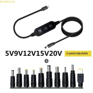 Doublebuy Type C to DC5521 Power Cable 5V9V12V15V20V with Optional Tips Adjustable 5V 20V for Laptop