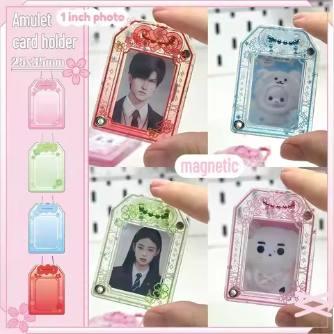 1Pc Japanese Amulet Acrylic 1 Inch Photo Magnetic Photo Frame Cute Anime Game Card Holder Pendant fo