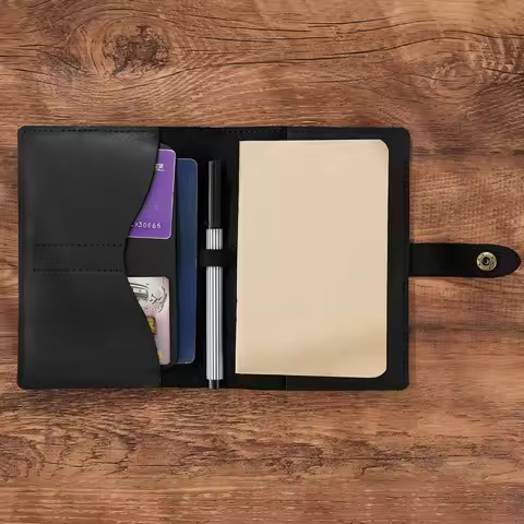 Leather Journal Cover Handmade Refillable Travel Notebook with Passport Pocket & Card Holder for Fie