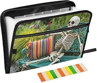 Chill Skeleton on Bench Accordion File 13 Pocket Organizer Folio with Zipper & Labels