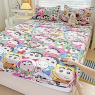Soft Washed Cotton Cartoon Bedsheet Cute Crayon Shin-chan Fitted Bedsheet Breathable Non-Slip Mattre
