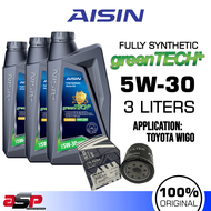 AISIN greenTECH+ 5W-30 Fully Synthetic Engine Oil 3 Liters Bundle for Toyota Wigo