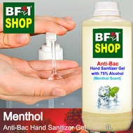 Anti Bacterial Hand Sanitizer Gel with 75% Alcohol  - Menthol Anti Bacterial Hand Sanitizer Gel - 1L