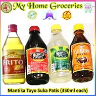 My Home Groceries * 350ml each ** Marca Leon Frito Plus Vegetable Cooking Oil ** Datu Puti Soy Sauce ** Datu Puti Vinegar ** Lorins Patis from Darren Karry's Grocery Store Food Staples &amp; Cooking Essentials Goods / Gourmet Food and Gifts