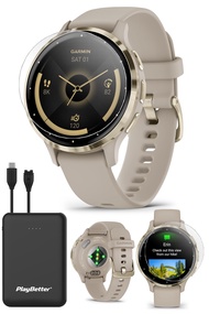 Garmin Venu 3S (Soft Gold/French Gray) Fitness GPS Smartwatch Bundle - AMOLED Touchscreen, 10 Days B