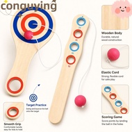 CONGUYING Tether Ball Paddle, Target Pattern Wood Elastic Skill Ball, Gifts Tethered Scoring Holes E