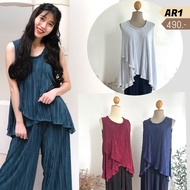 AR1 Pleated Sleeveless Shirt With Slanted Ends