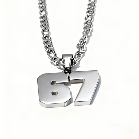 【W】Minimalist Stainless Steel Chain 67 Number Pendant Necklace For Women Men Lucky Number Trend Chai