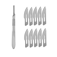 The 11 piece set of industrial knives includes 1 handle and 10 No. 24 surgical blades, including bre