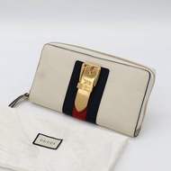 Gucci 古馳 Sylvie 白色 皮革 圓形拉鍊 長夾