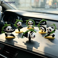 YTAR  6Pcs Cute Pandas Car Ornament Bamboo Raft Micro Landscape Dashboard Decor for Home Desk Orname