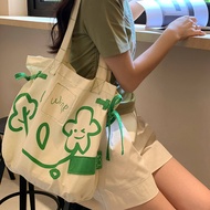 Little Maple - Smily Flower Jeans Korean Tote Bag/Korean Totebag Bag/Aesthetic Jumbo Denim College Bag