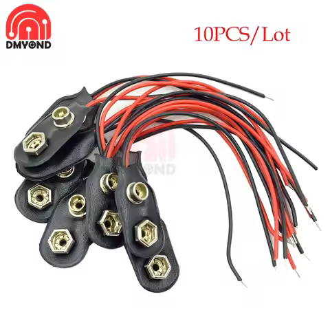 10PCS I Type 9V Clip-on Battery Connector Faux Leather Shell 2 Wired 9 Volt Battery Clip Connector B
