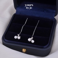 Yours by Jo S925 Sterling Silver Cherry Pearl Threader Earrings