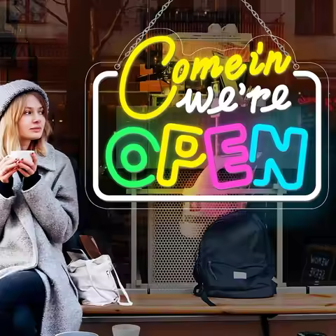 Super Bright LED Neon Open Sign for Business Windows USB Powered Wall Hanging Aesthetic Gift for Sto