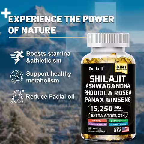 8-IN-1 Shilajit Capsules Himalaya Supplement Supports Energy Endurance Muscle Building Immune Suppor