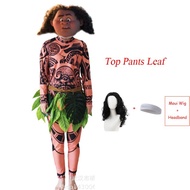 Moana 2 Maui Costume Cosplay Costume For Adult Men Hook กระโปรงใบไม้ เสื้อยืดเครื่องแต่งกายคอสเพลย์ช