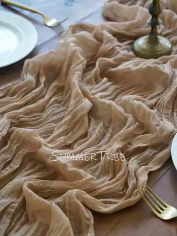 Pleated Table Runner 1.8M 3M 4M 90cm Width Semi-Sheer Gauze Cheesecloth Retro Vintage Wedding Party 