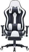 Professional Gaming Chair, Gaming chair white and black, Ergonomic Computer Chair with Footrest Reclining Chair with Headrest and Lumbar Support Video Game Chair Adjustable Swivel Leather Desk Chair f