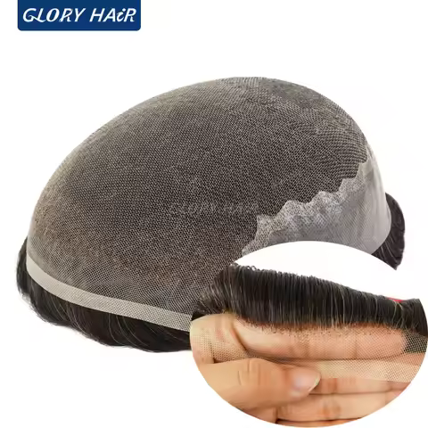Q6 Natural Hairline Man Hair Wig Breathable Q6 Base Toupee Men Bleach Knots Lace and PU Hair Prosthe
