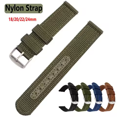 Woven Nylon Watch Band 18mm 20mm 22mm 24mm Quick Release Soft Breathable Canvas Bracelet Smart Watch