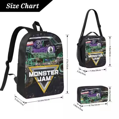 Classic Monster Jam Pattern Backpack Student BookBag School Bag Laptop Shoulder Bags 3ps Insulated L