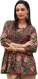 Women's Rayon Paisley Printed Tunic Western Tops Short Kurti - Comfortable Everyday Wear & Half Slee