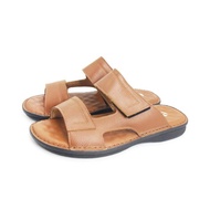 W&M 牛皮輕量魔鬼氈舒適拖鞋 男鞋-棕色