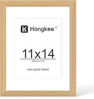 11x14 Oak Wood Picture Frame, Display Photos 8 x 10 with Mat or 11 x 14 without Mat - Tempered Glass