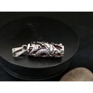 Stainless steel 10 ×27mm Red Glass Stone Inlay Dragon men's pendant