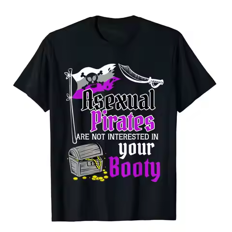 Asexual Pirate Booty Funny Pride Flag LGBTQ Funny Gift T-Shirt Tops Shirts New Coming Print Cotton M