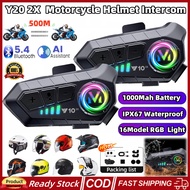 🔥Local Stock🔥Y10-2X Motorcycle Helmet Intercom 500m Intercom BT5.4 IPX67 1000Mah Super Long Standby 