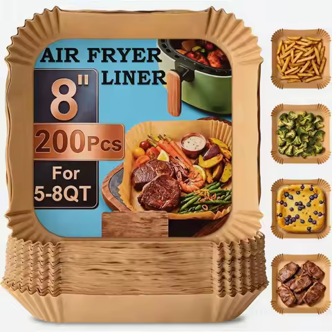 8inch Square Air Fryer Disposable Paper Liners for 5-8 Qt Basket, Non-Stick Parchment Paper Oil Proo