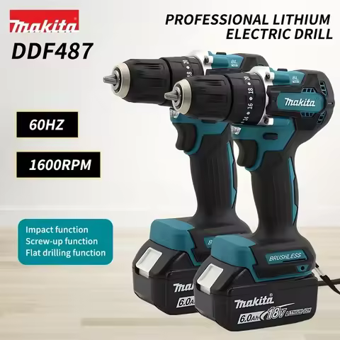 Makita Original DDF487 Cordless Driver Drill Brushless Electric Impact Screwdriver Rechargeable Powe