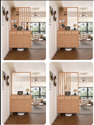 北歐櫻桃木入戶玄關櫃客廳屏風隔間櫃實木家用進門百葉門鞋櫃一體