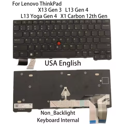 New For Lenovo X13 Gen3 L13/L13 Yoga Gen4 X1 Carbon 12th Gen Keyboard USA English Non_Backlight 5N21