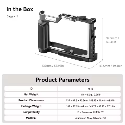 SmallRig S9 Camera Cage for Panasonic LUMIX S9, with Wooden Handgrip & Arca-Swiss Quick Release Plat