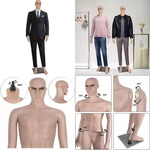 Adjustable Full Body Male Mannequin with Metal Base, 73 Inches Tall
