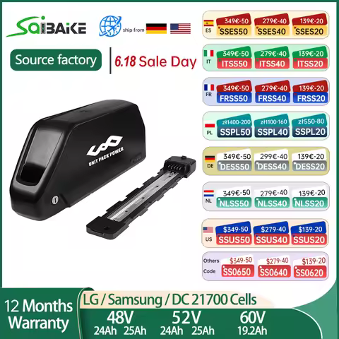 Polly 48V 25AH 24AH Ebike Battery Downtube 52V 25AH Electric Battery 40A BMS Original 21700 Lithium 