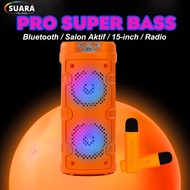 PRO BIG BASS Speaker Bluetooth Karaoke Besar Super Bass 2 Mic 15 inch
