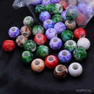 Diy Accessories Round Beads Baking Paint Large Beads Perforated Blue White Porcelain Loose Beads Col