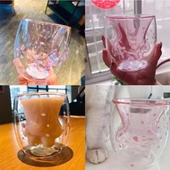 2019 Cute Cat Claw Glass Mugs Cartoon Coffee Milk Mugs Cup Double Layer Glass Tea Cup For Starbucks